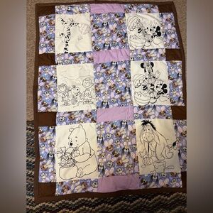 Handmade Disney Character Patchwork Coloring  Quilt  - Purple, Brown, Cream